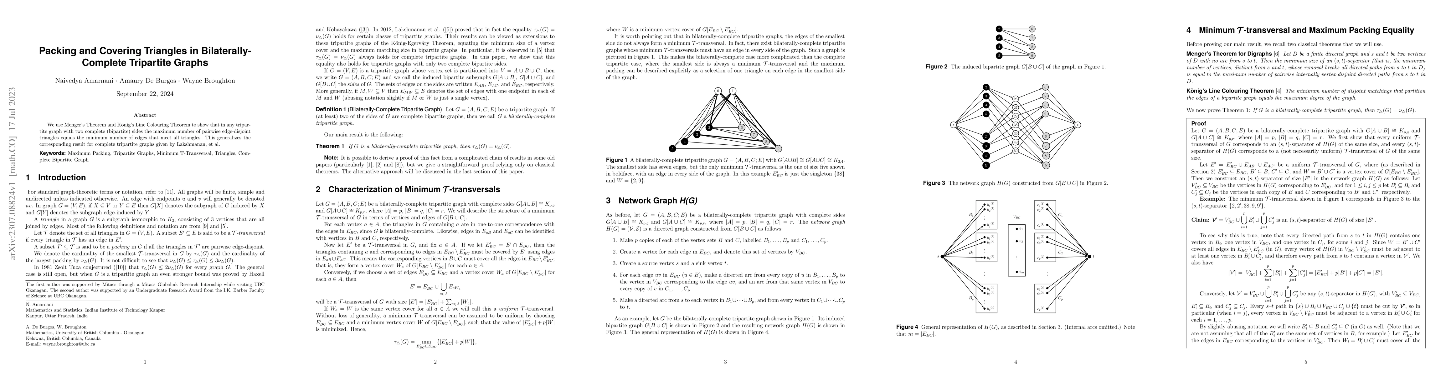 Thumbnail for Packing and Covering Triangles in Bilaterally-Complete Tripartite Graphs