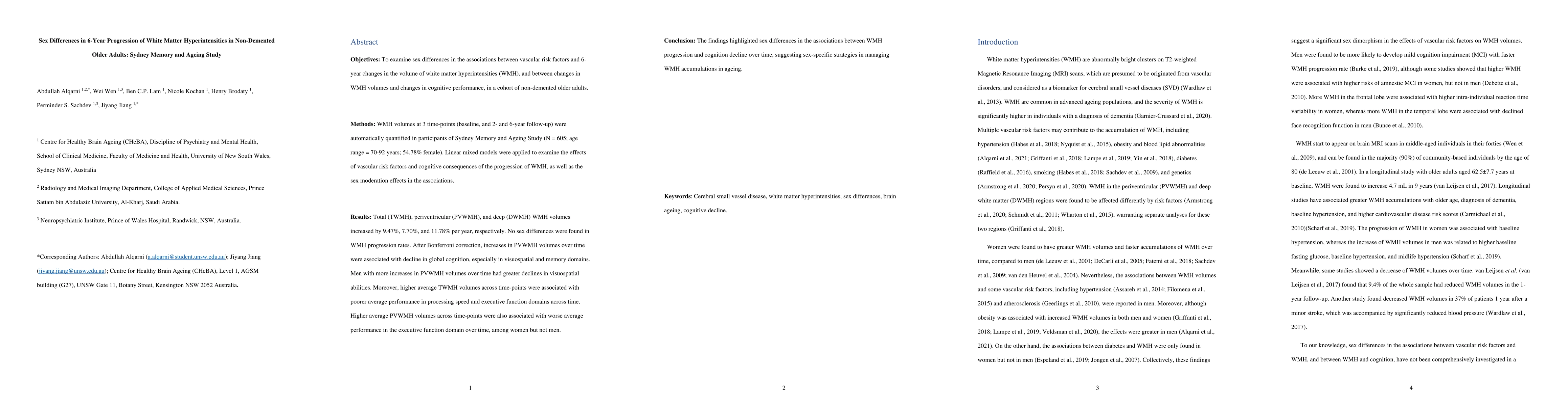Thumbnail for Sex Differences in 6-Year Progression of White Matter Hyperintensities
  in Non-Demented Older Adults: Sydney Memory and Ageing Study