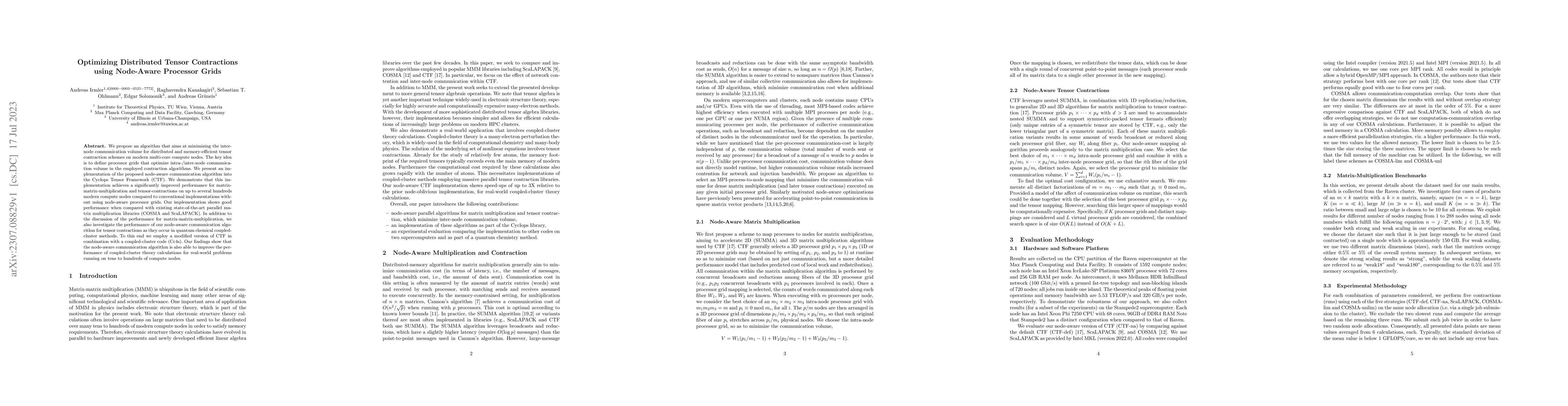 Thumbnail for Optimizing Distributed Tensor Contractions using Node-Aware Processor
  Grids