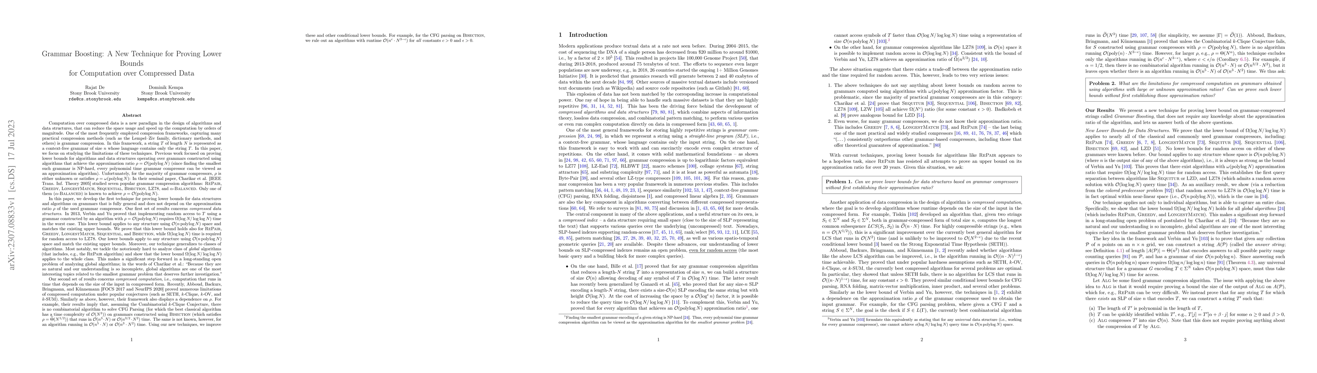 Thumbnail for Grammar Boosting: A New Technique for Proving Lower Bounds for
  Computation over Compressed Data