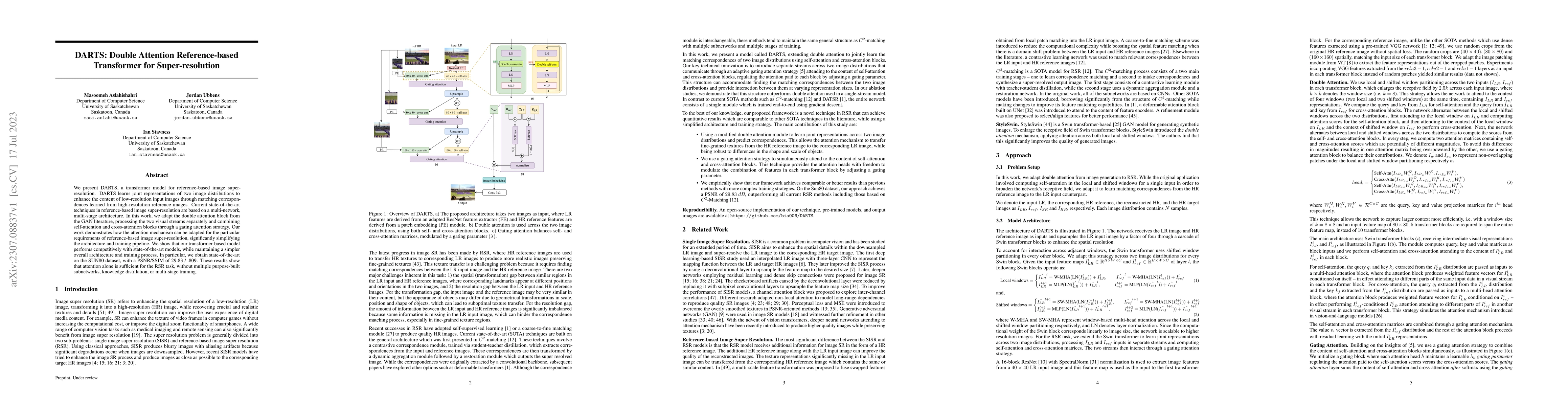 Thumbnail for DARTS: Double Attention Reference-based Transformer for Super-resolution