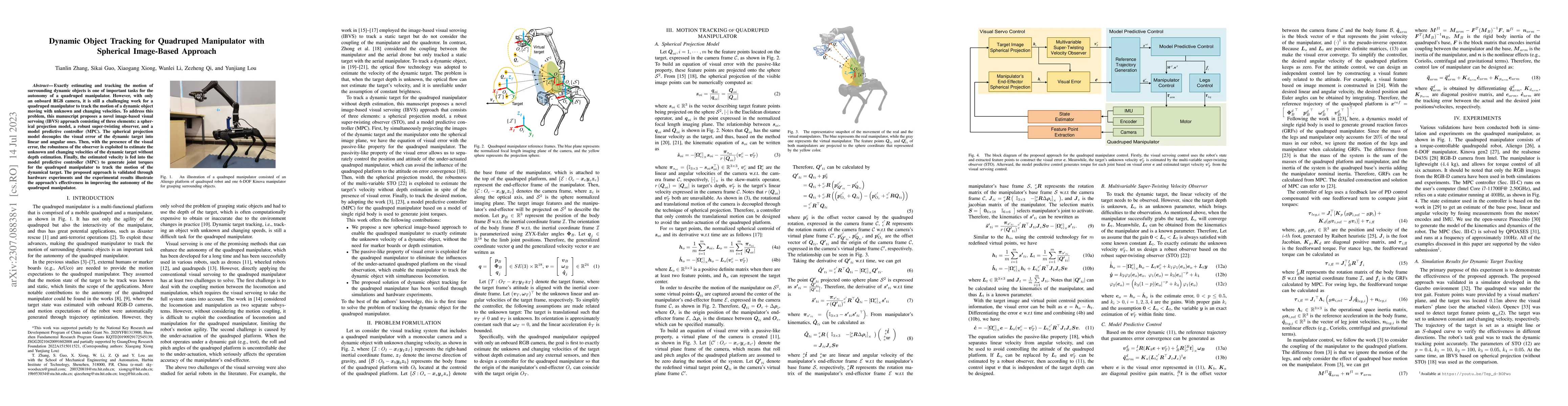 Thumbnail for Dynamic Object Tracking for Quadruped Manipulator with Spherical
  Image-Based Approach