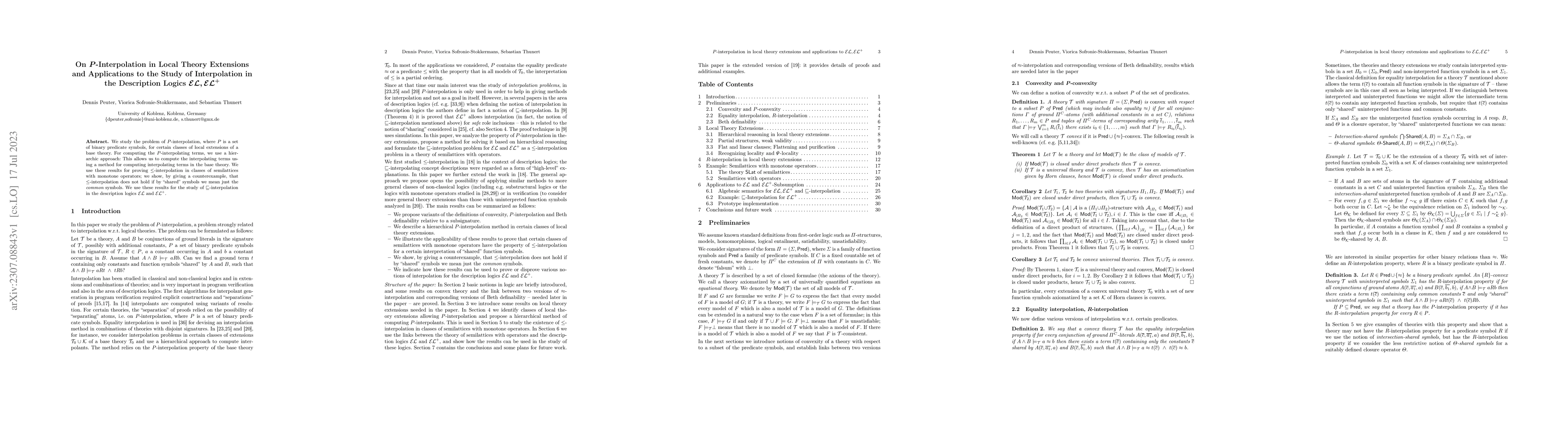Thumbnail for On $P$-Interpolation in Local Theory Extensions and Applications to the
  Study of Interpolation in the Description Logics ${\cal EL}, {\cal EL}^+$