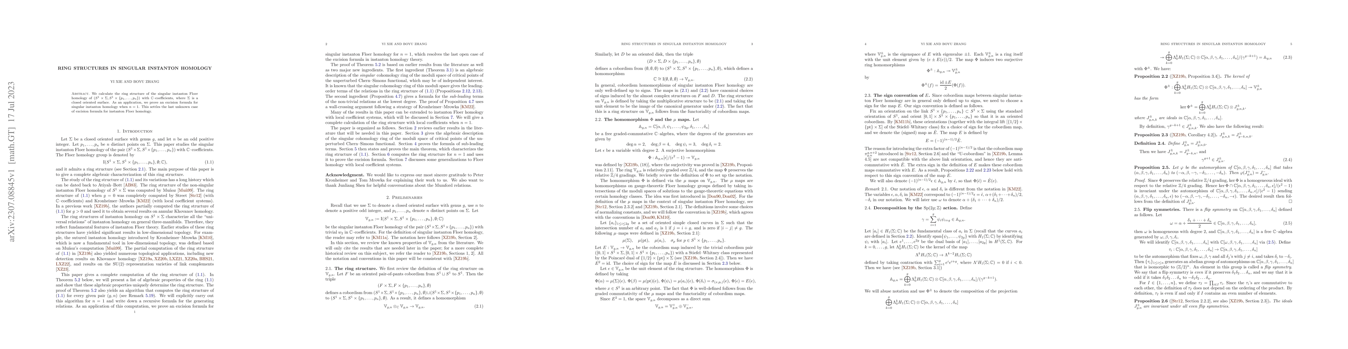 Thumbnail for Ring structures in singular instanton homology