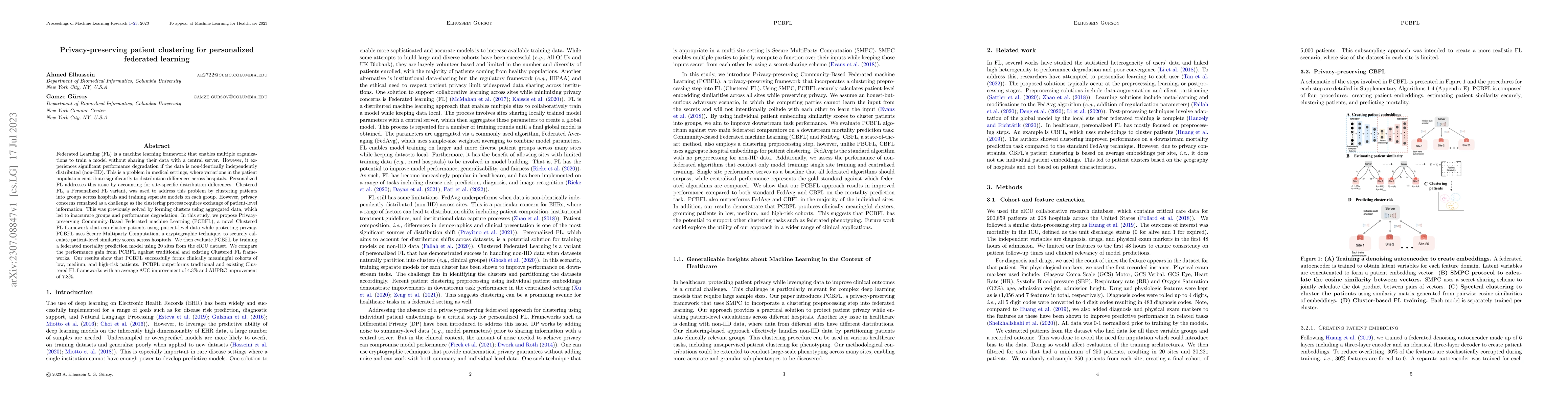 Thumbnail for Privacy-preserving patient clustering for personalized federated
  learning