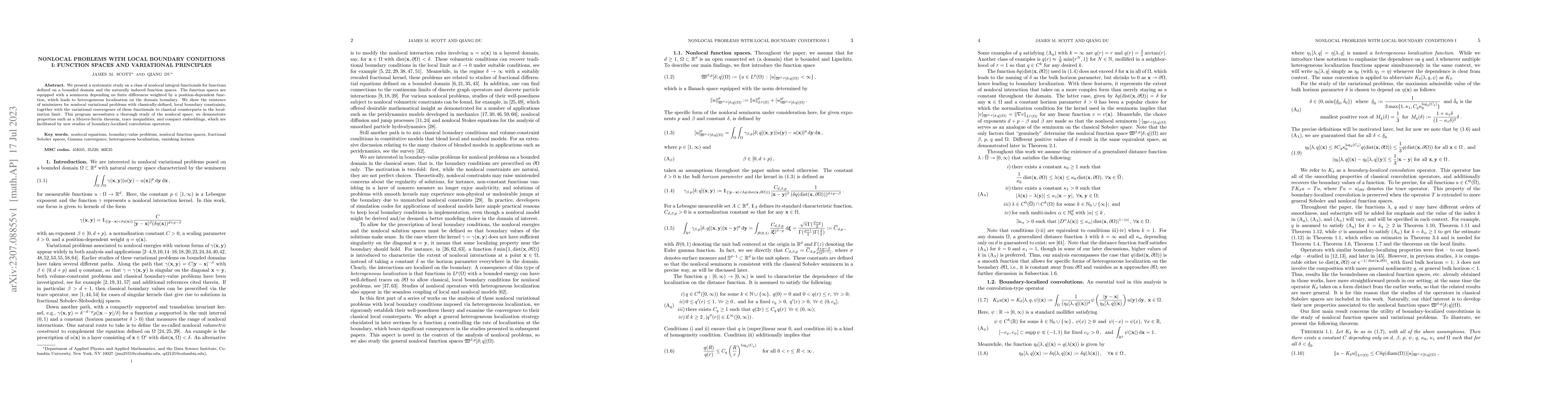 Thumbnail for Nonlocal problems with local boundary conditions I: function spaces and
  variational principles