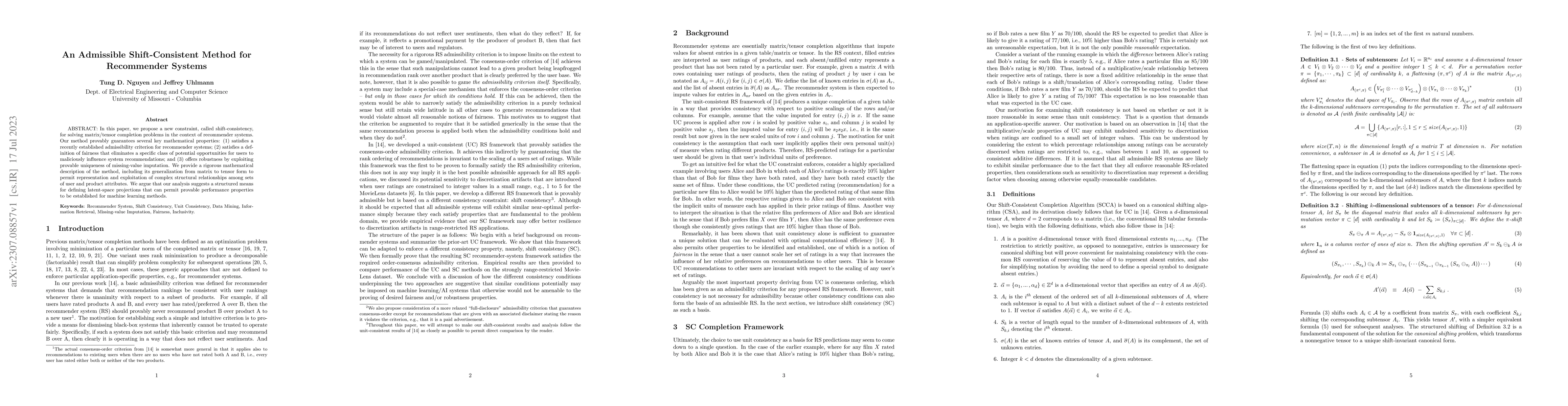 Thumbnail for An Admissible Shift-Consistent Method for Recommender Systems