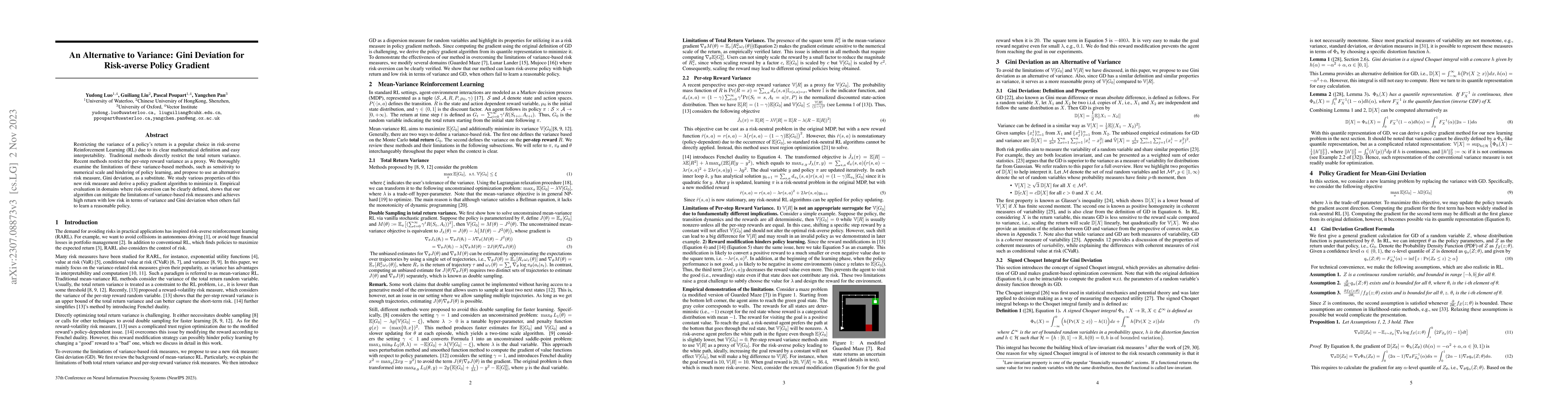 Thumbnail for An Alternative to Variance: Gini Deviation for Risk-averse Policy
  Gradient