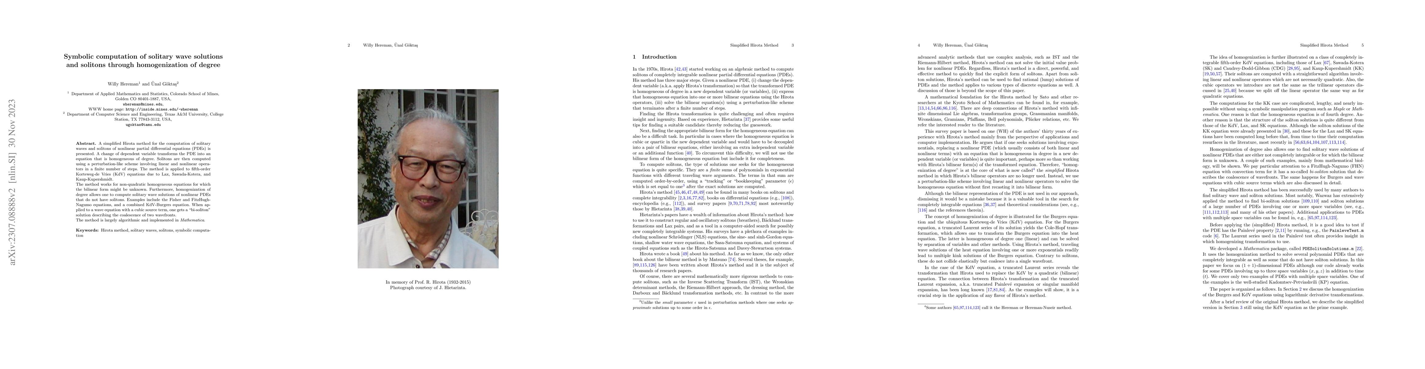 Thumbnail for Symbolic computation of solitary wave solutions and solitons through
  homogenization of degree