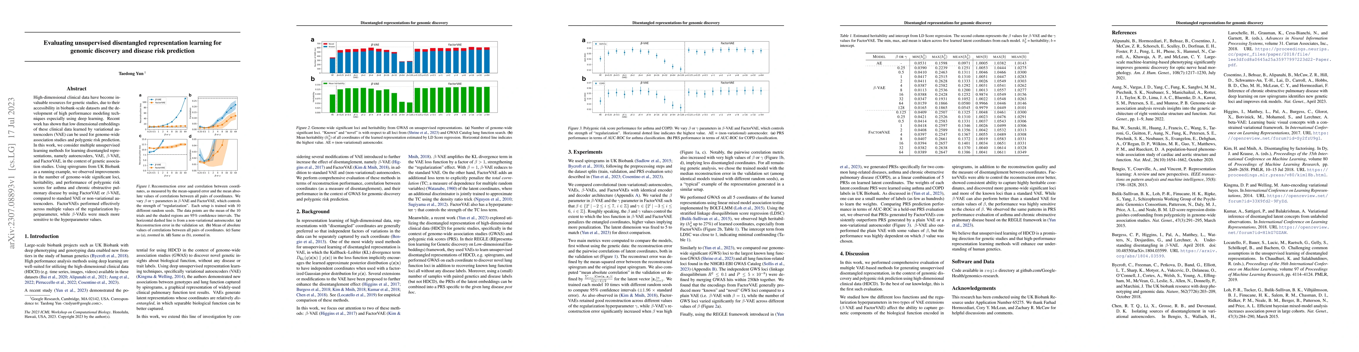 Thumbnail for Evaluating unsupervised disentangled representation learning for genomic
  discovery and disease risk prediction