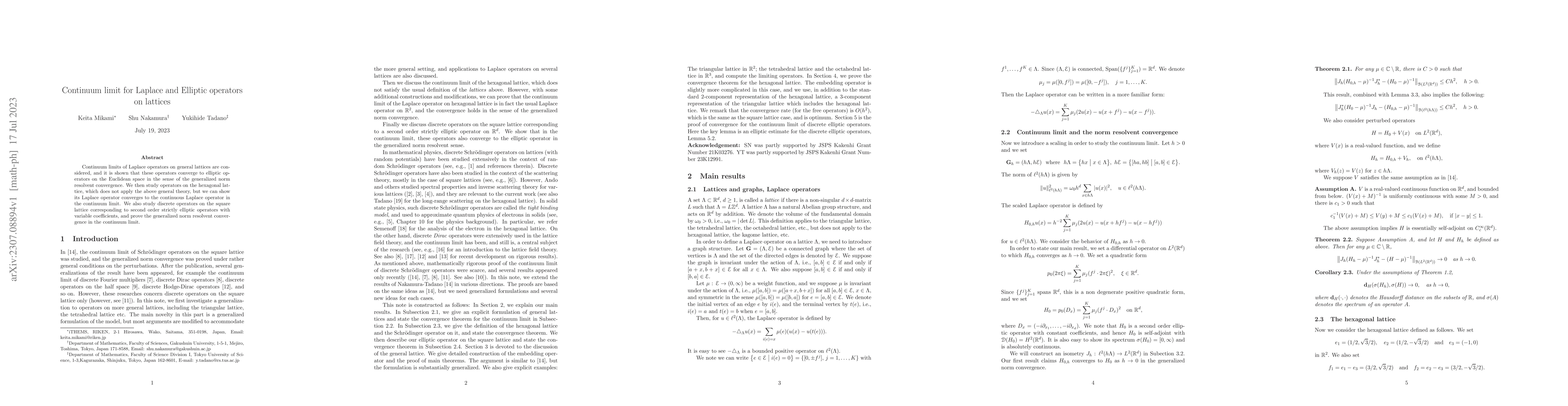 Thumbnail for Continuum limit for Laplace and Elliptic operators on lattices