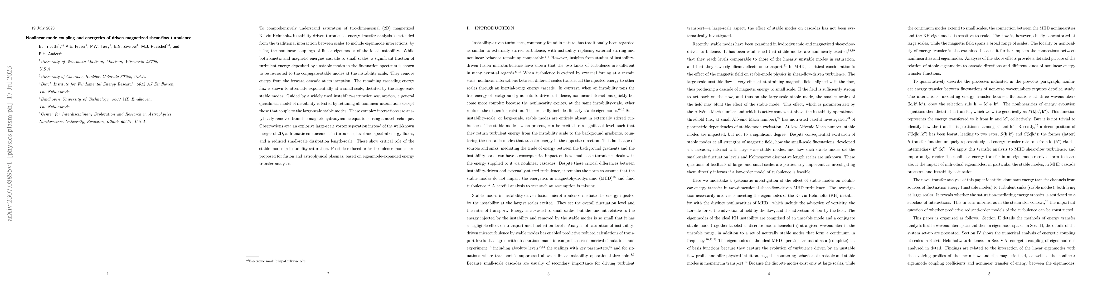 Thumbnail for Nonlinear mode coupling and energetics of driven magnetized shear-flow
  turbulence