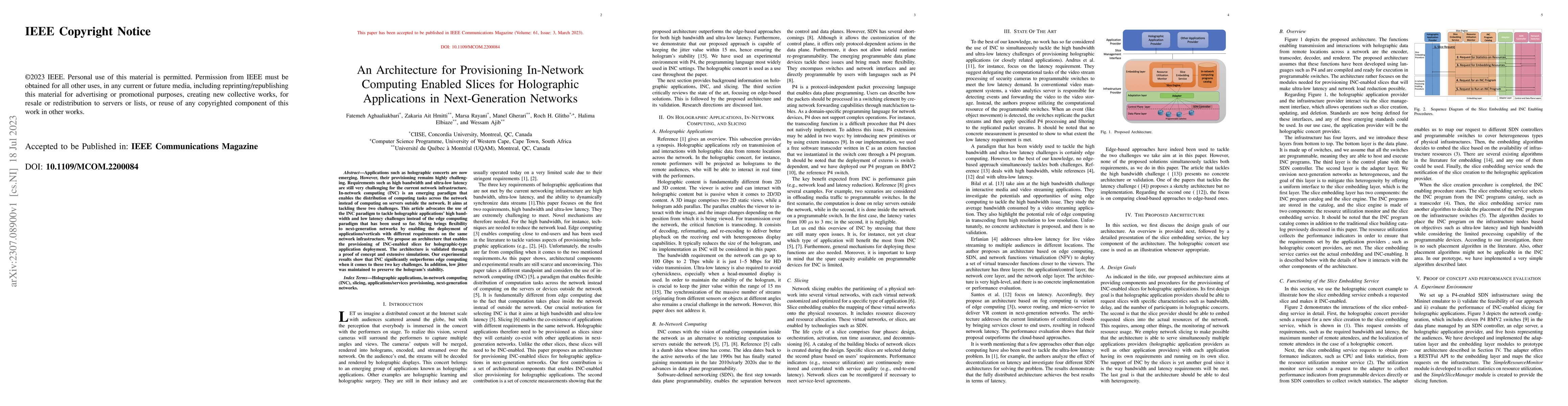 Thumbnail for An Architecture for Provisioning In-Network Computing-Enabled Slices for
  Holographic Applications in Next-Generation Networks