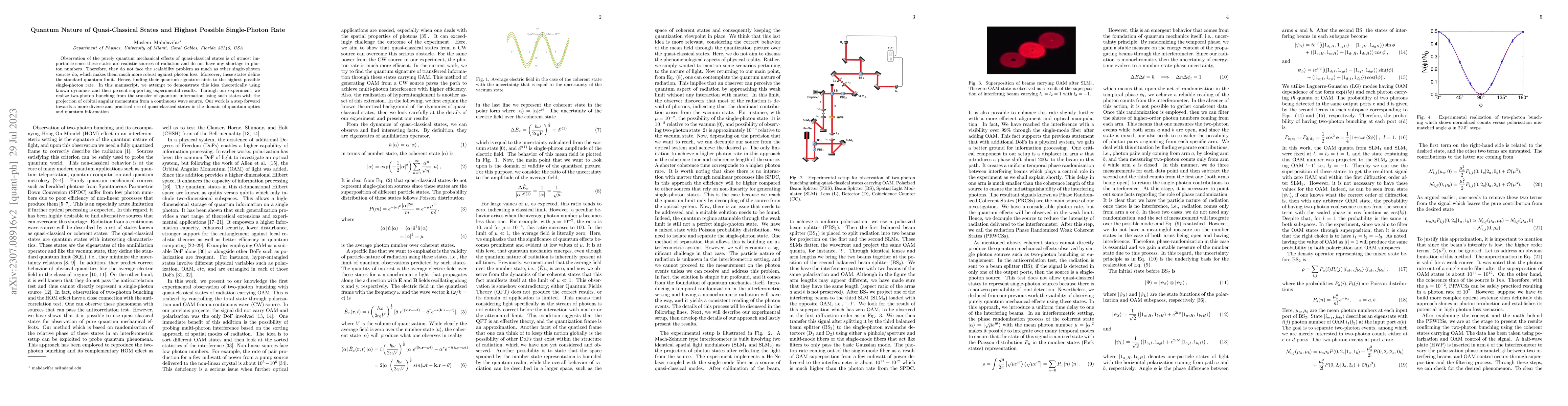 Thumbnail for Quantum Nature of Quasi-Classical States and Highest Possible
  Single-Photon Rate