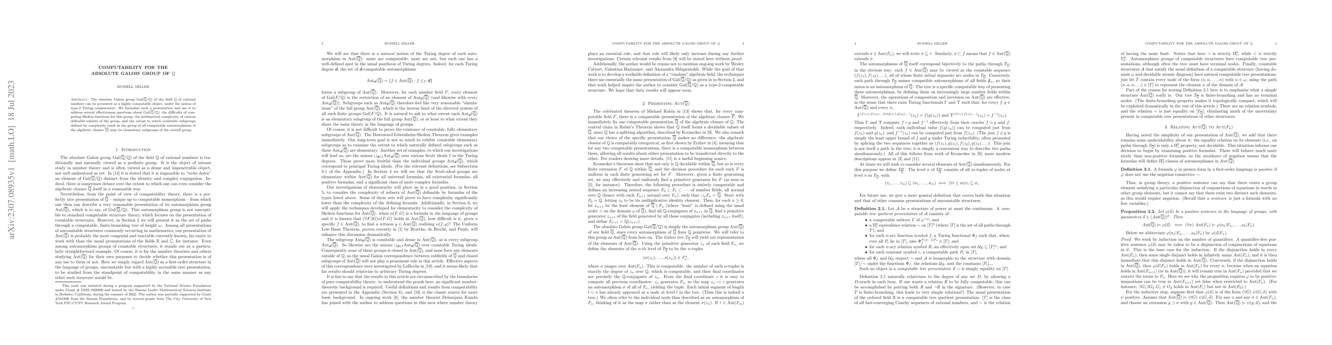 Thumbnail for Computability for the absolute Galois group of $\mathbb{Q}$
