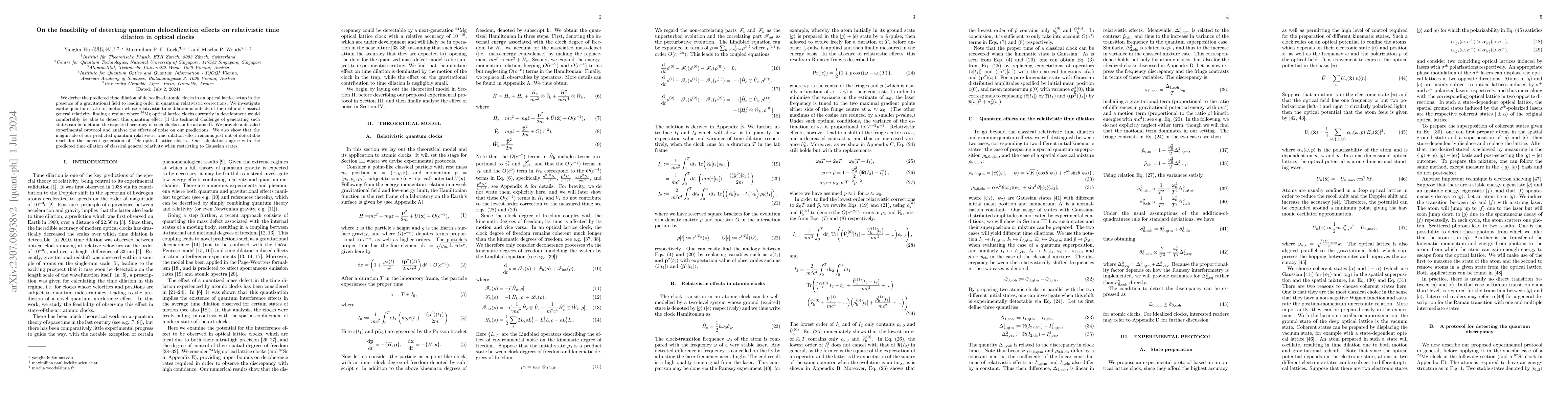 Thumbnail for On the feasibility of detecting quantum delocalization effects on
  relativistic time dilation in optical clocks