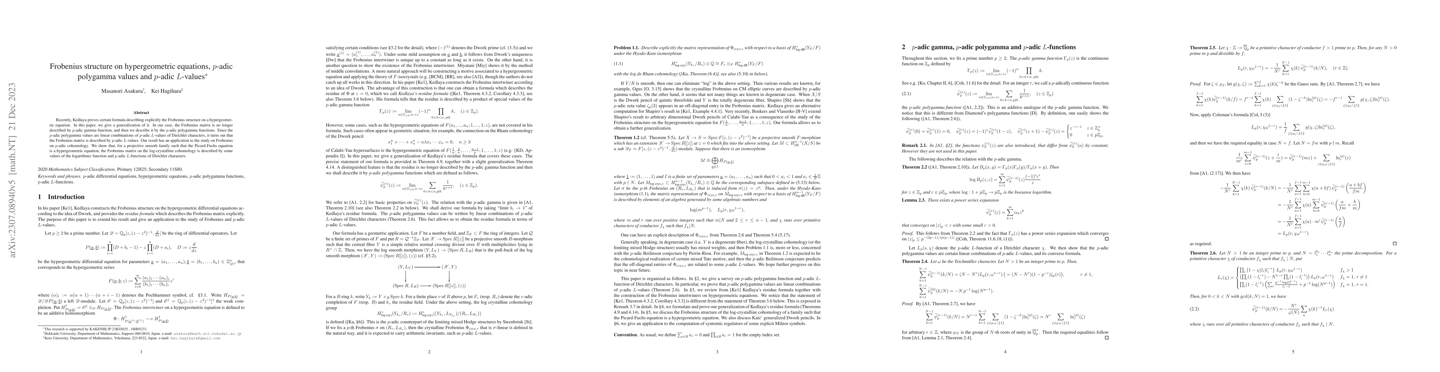 Thumbnail for Frobenius structure on hypergeometric equations, p-adic polygamma values
  and p-adic L-values