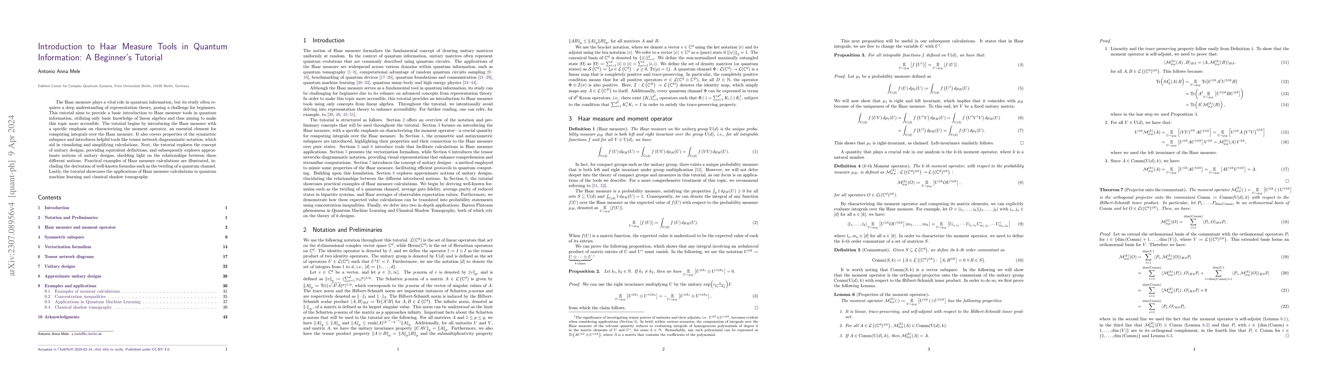 Thumbnail for Introduction to Haar Measure Tools in Quantum Information: A Beginner's
  Tutorial