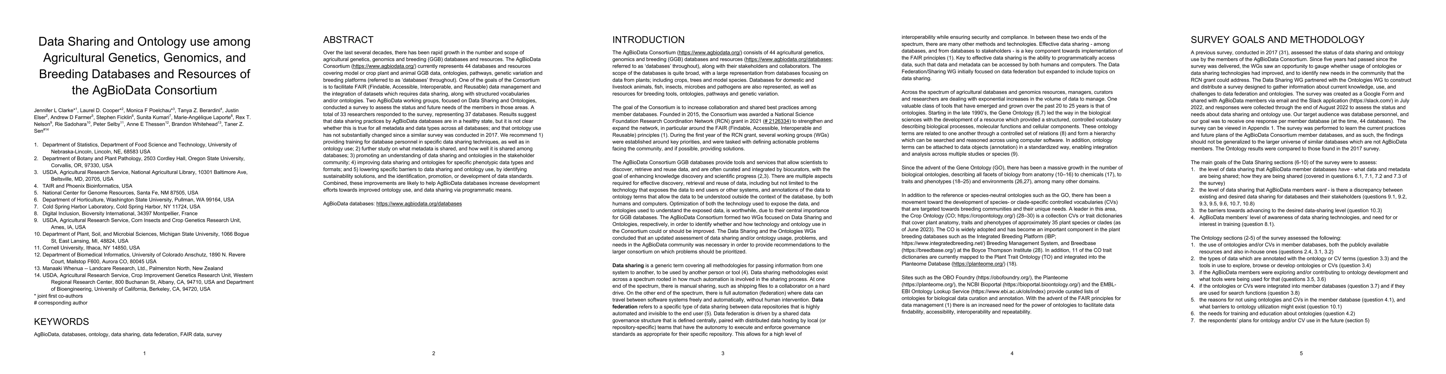 Thumbnail for Data sharing and ontology use among agricultural genetics, genomics, and
  breeding databases and resources of the AgBioData Consortium
