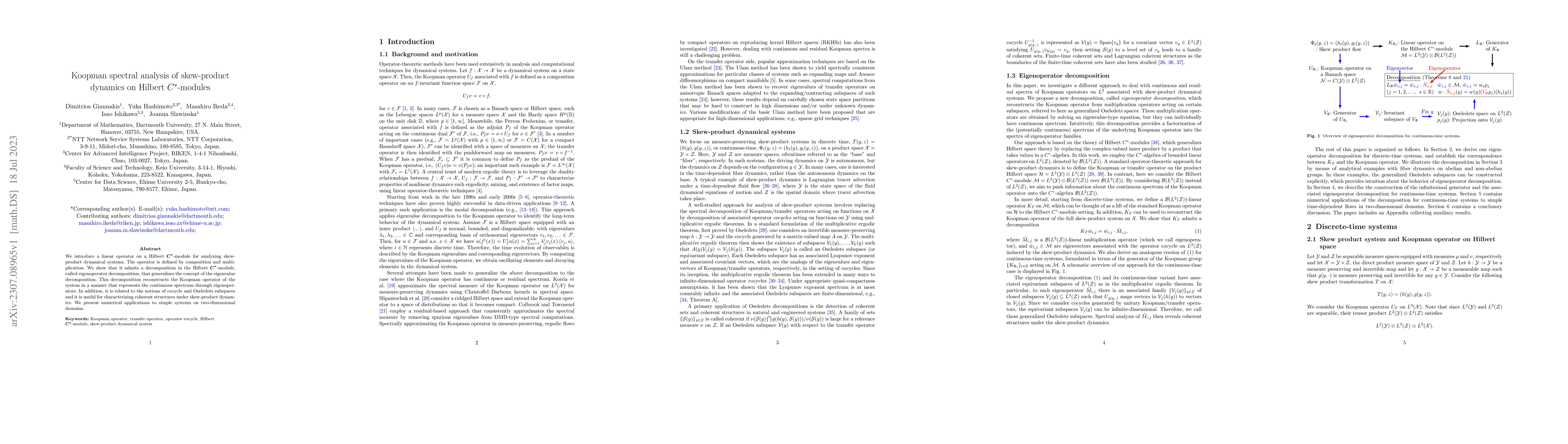 Thumbnail for Koopman spectral analysis of skew-product dynamics on Hilbert
  $C^*$-modules
