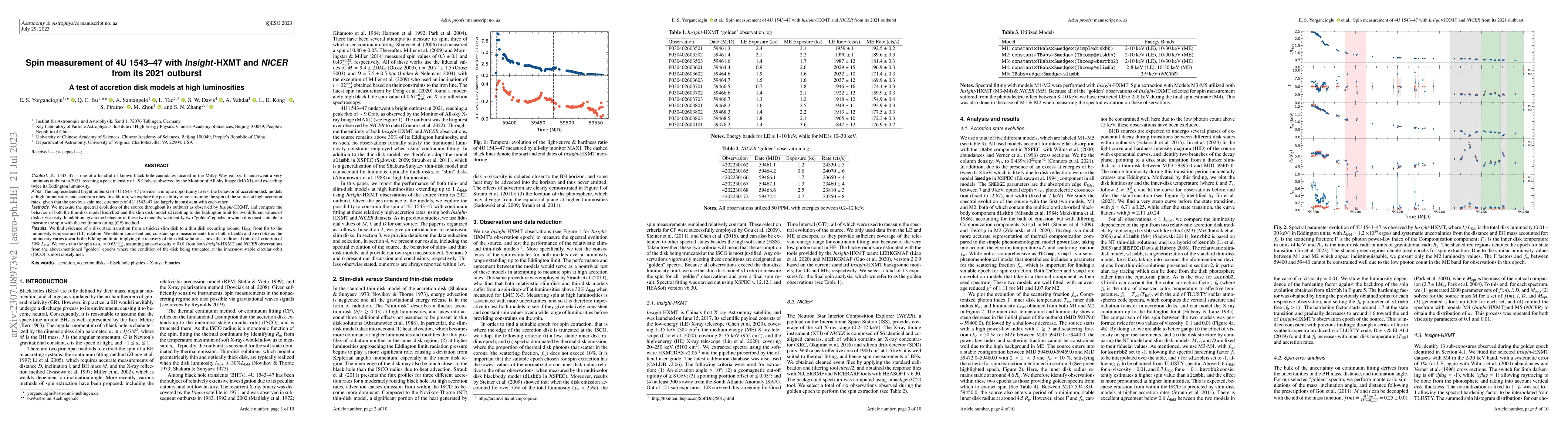 Thumbnail for Spin measurement of 4U 1543-47 with Insight-HXMT and NICER from its 2021
  outburst: A test of accretion disk models at high luminosities