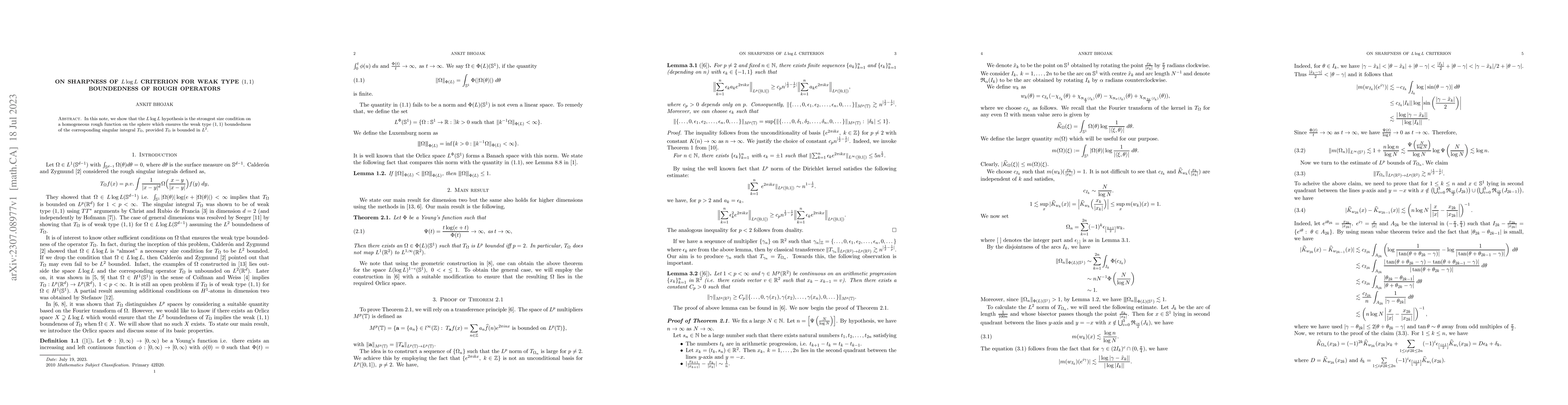 Thumbnail for On Sharpness of $L\log L$ Criterion for Weak Type $(1,1)$ boundedness of
  rough operators