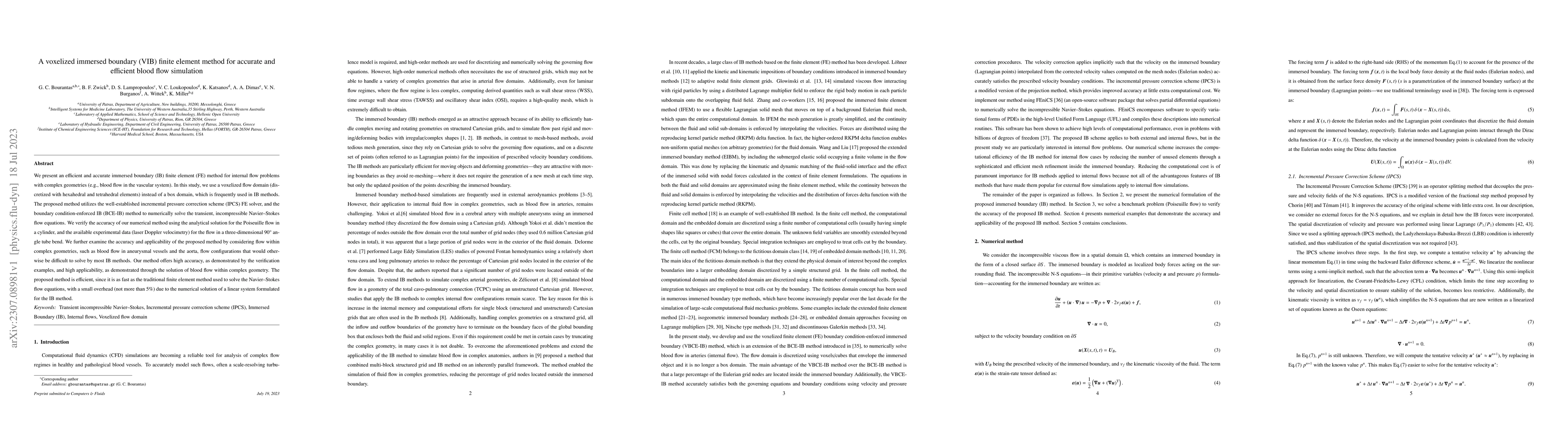 Thumbnail for A voxelized immersed boundary (VIB) finite element method for accurate
  and efficient blood flow simulation