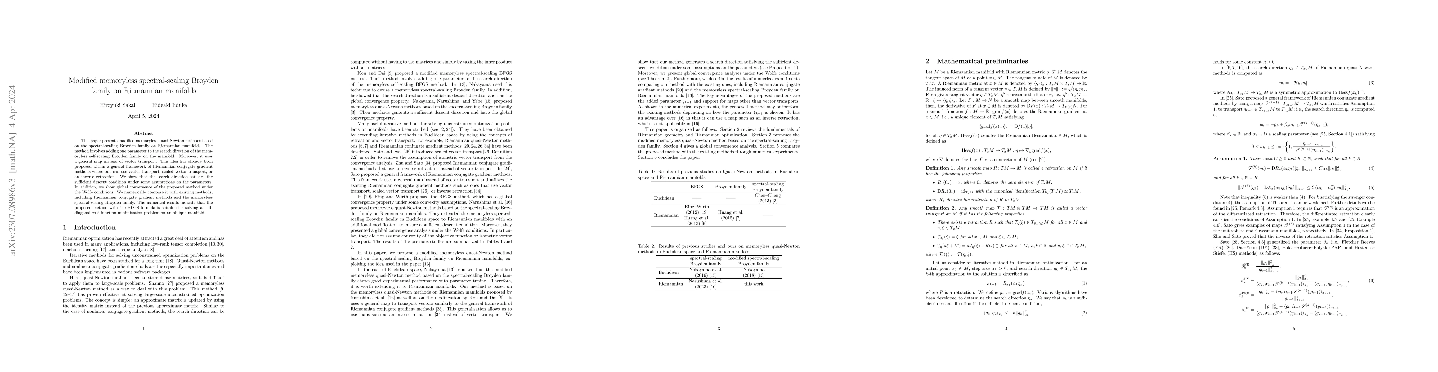 Thumbnail for Modified memoryless spectral-scaling Broyden family on Riemannian
  manifolds
