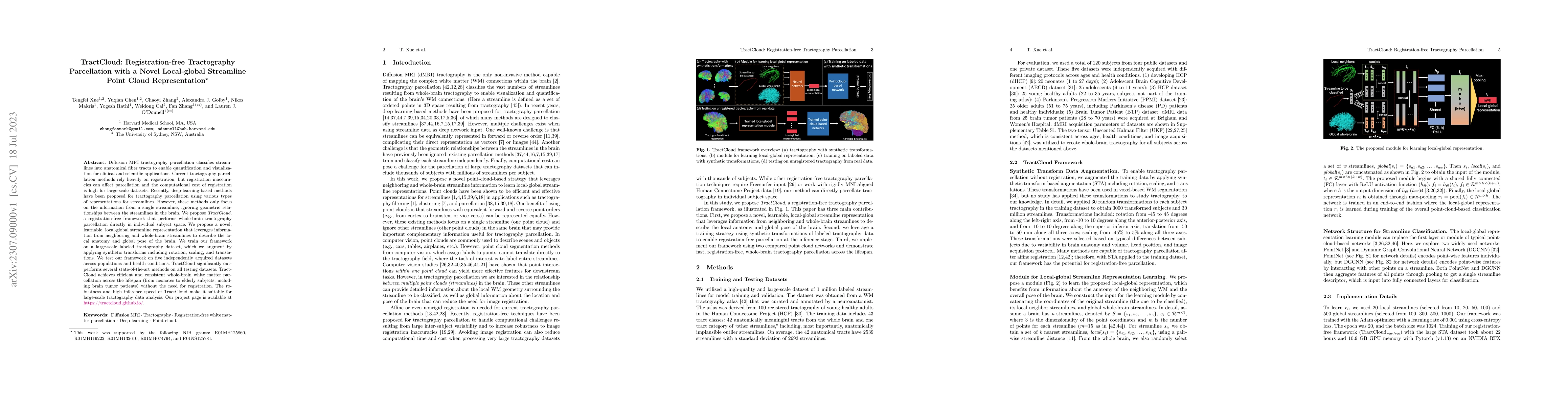Thumbnail for TractCloud: Registration-free tractography parcellation with a novel
  local-global streamline point cloud representation