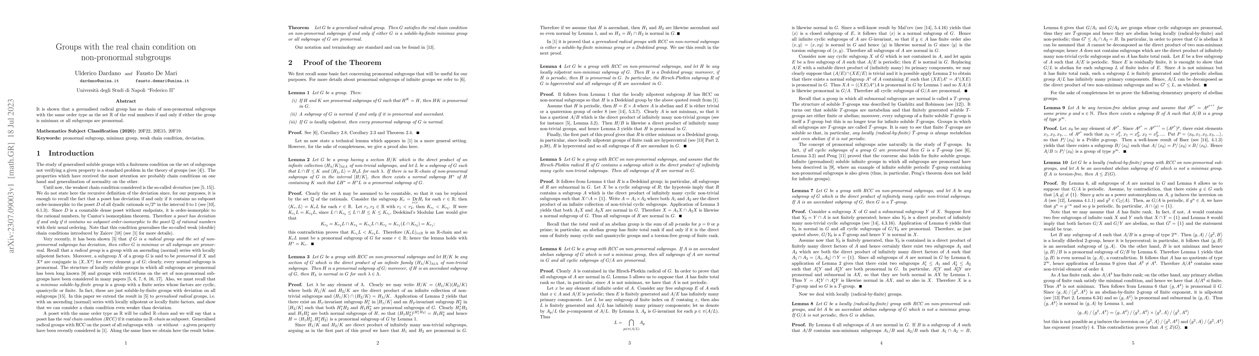 Thumbnail for Groups with the real chain condition on non-pronormal subgroups