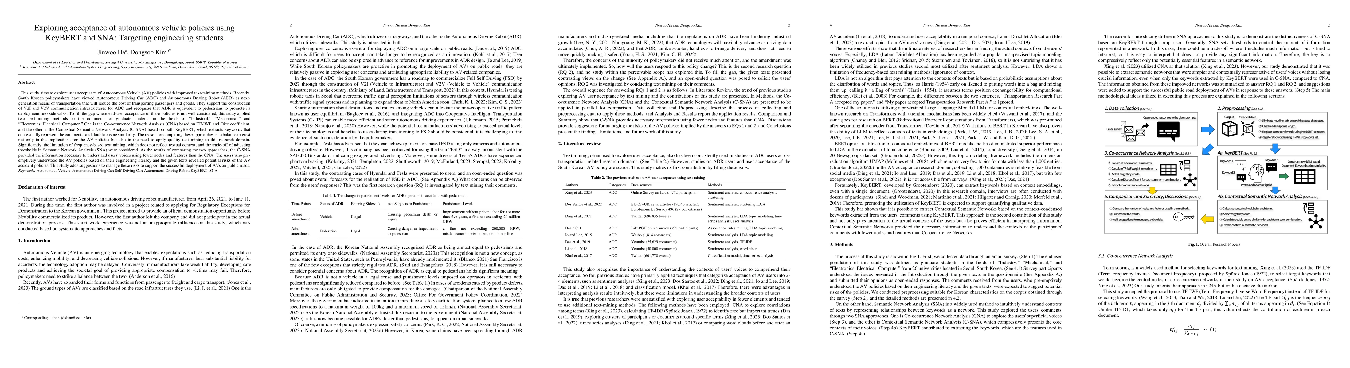 Thumbnail for Exploring acceptance of autonomous vehicle policies using KeyBERT and
  SNA: Targeting engineering students