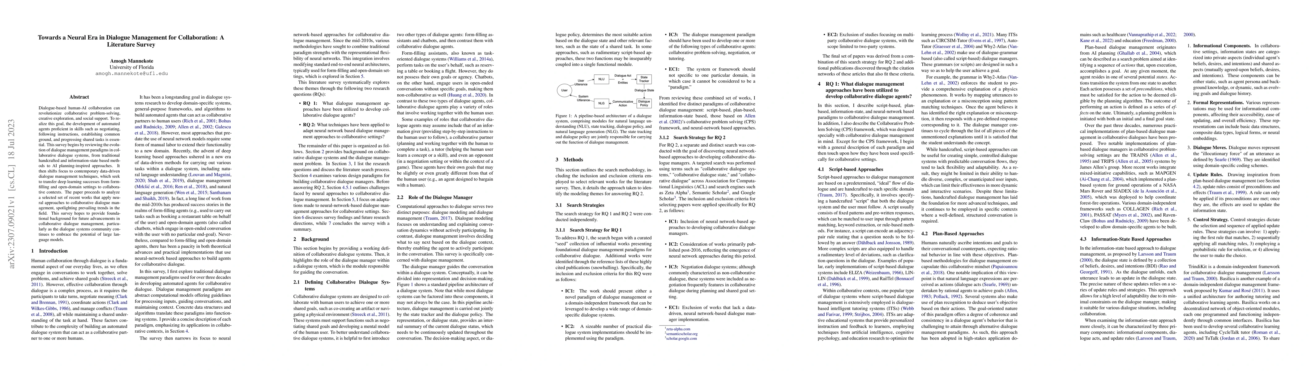 Thumbnail for Towards a Neural Era in Dialogue Management for Collaboration: A
  Literature Survey