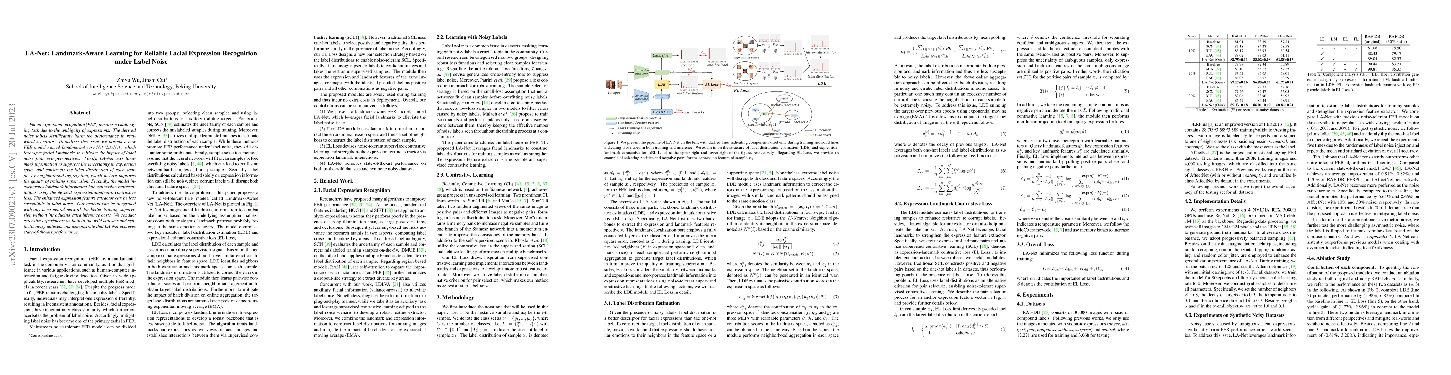 Thumbnail for LA-Net: Landmark-Aware Learning for Reliable Facial Expression
  Recognition under Label Noise