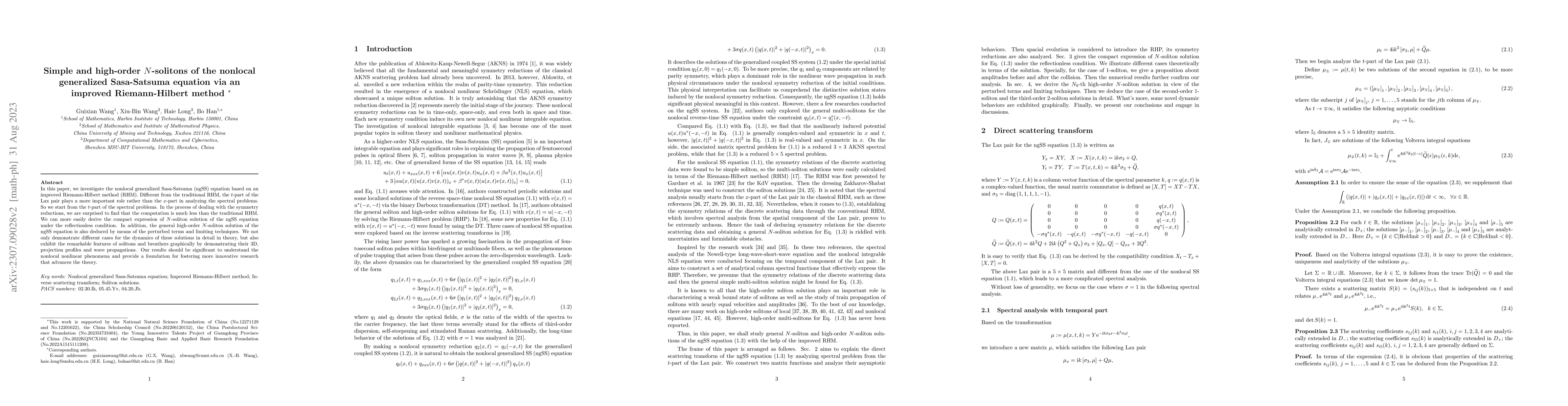 Thumbnail for Simple and high-order $N$-solitons of the nonlocal generalized
  Sasa-Satsuma equation via an improved Riemann-Hilbert method