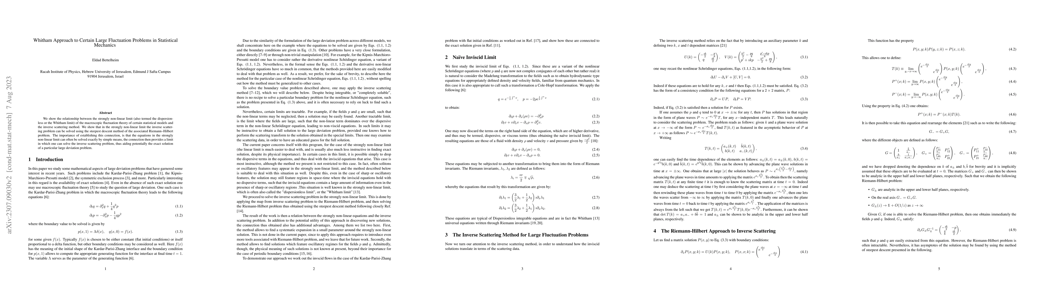 Thumbnail for Whitham Approach to Certain Large Fluctuation Problems in Statistical
  Mechanics