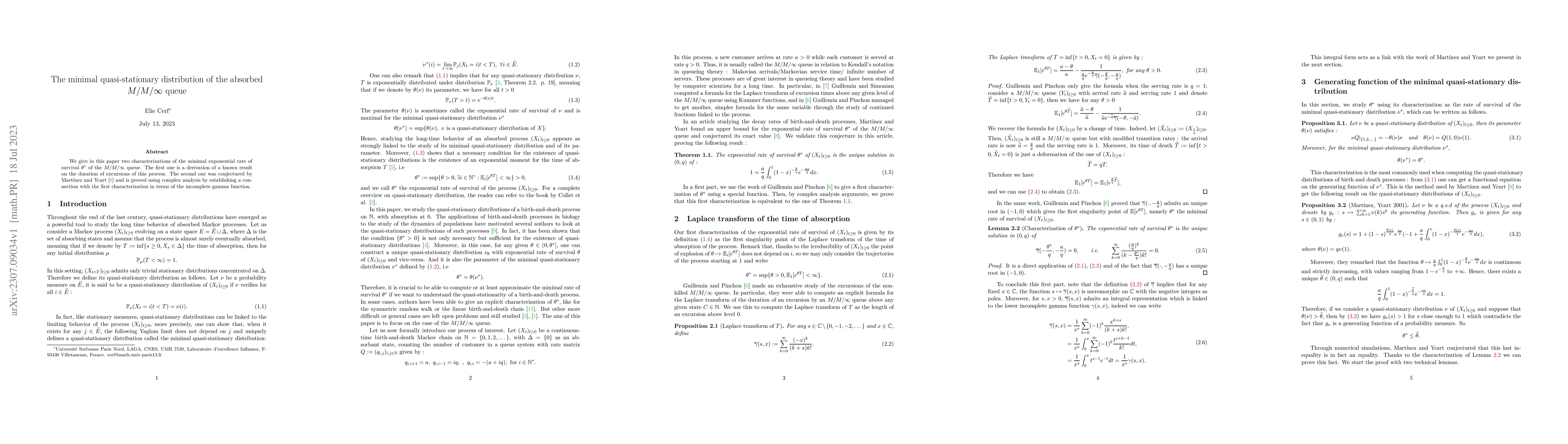 Thumbnail for The minimal quasi-stationary distribution of the absorbed M/M/$\infty$
  queue
