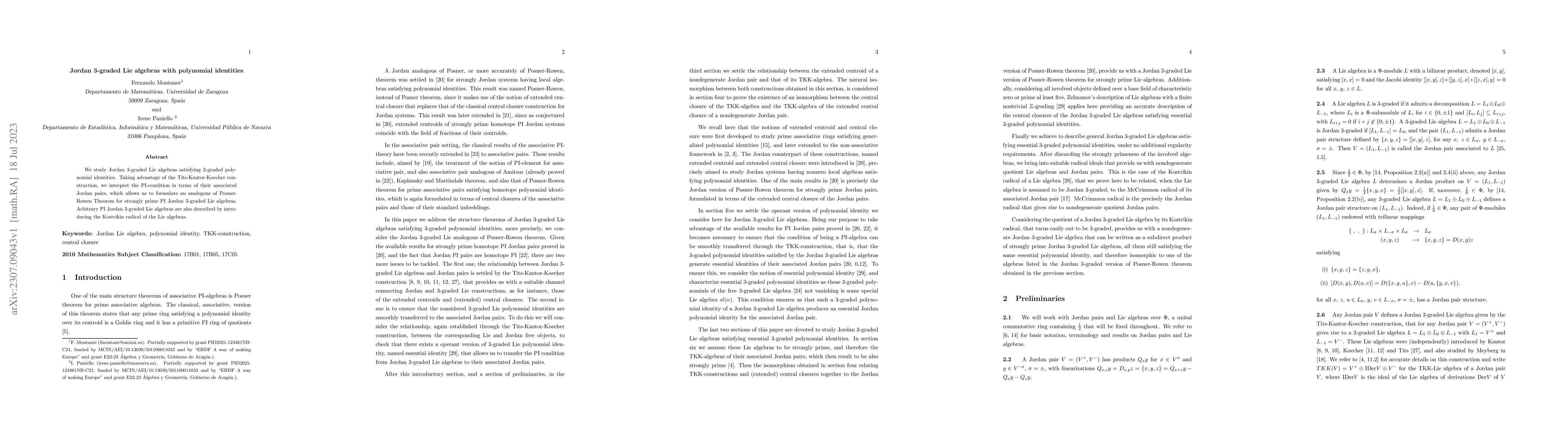 Thumbnail for Jordan 3-graded Lie algebras with polynomial identities