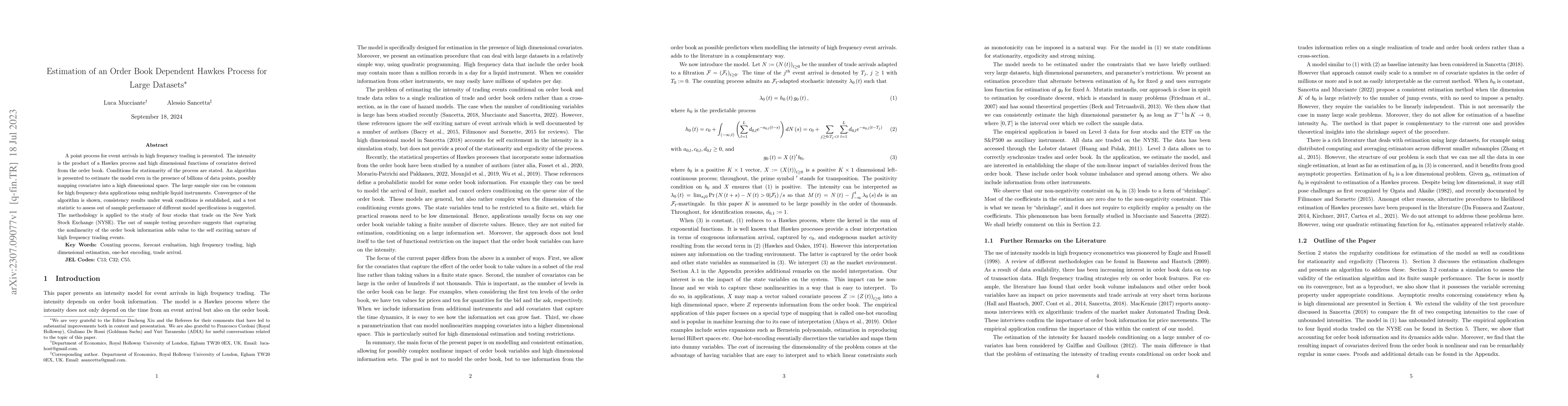 Thumbnail for Estimation of an Order Book Dependent Hawkes Process for Large Datasets