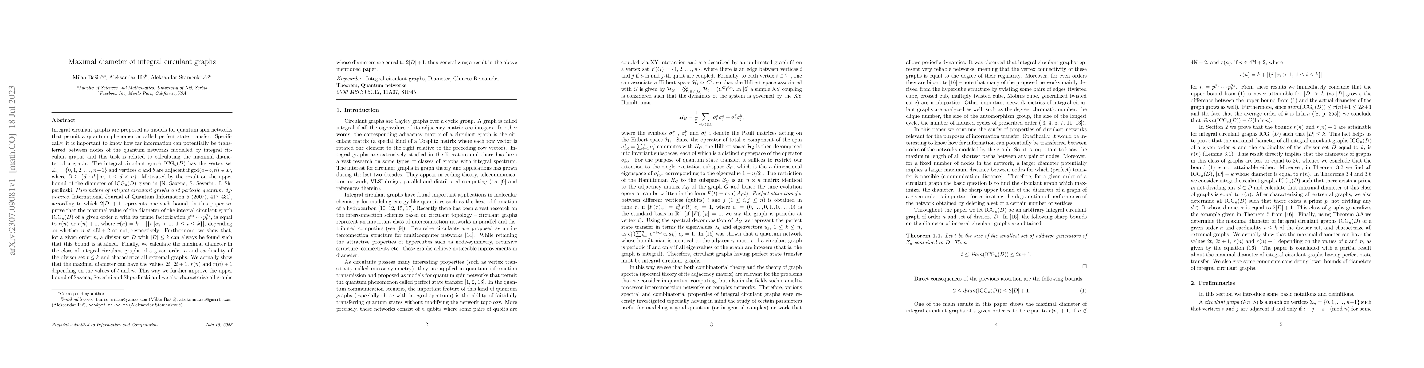 Thumbnail for Maximal diameter of integral circulant graphs