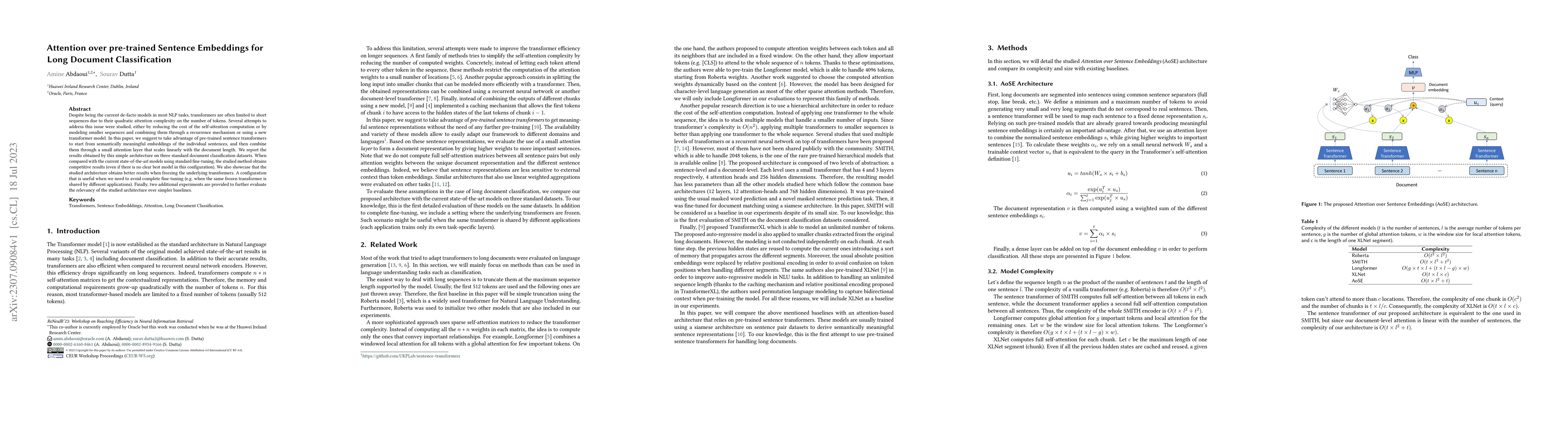 Thumbnail for Attention over pre-trained Sentence Embeddings for Long Document
  Classification