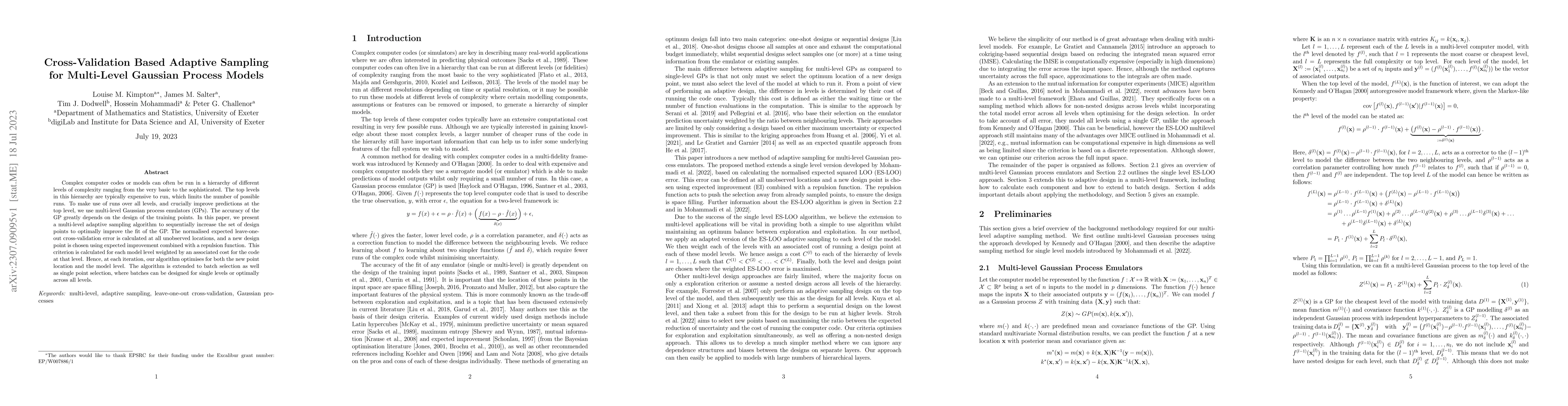 Thumbnail for Cross-Validation Based Adaptive Sampling for Multi-Level Gaussian
  Process Models