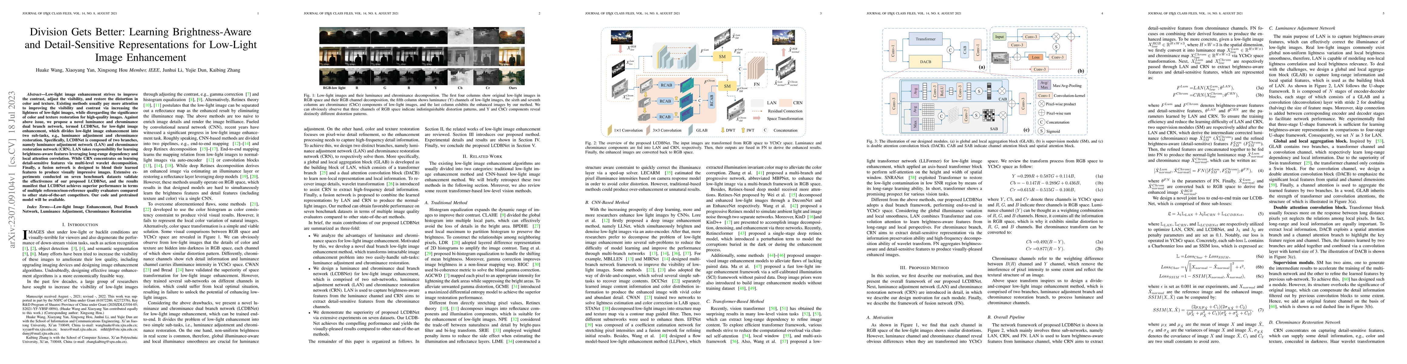 Thumbnail for Division Gets Better: Learning Brightness-Aware and Detail-Sensitive
  Representations for Low-Light Image Enhancement