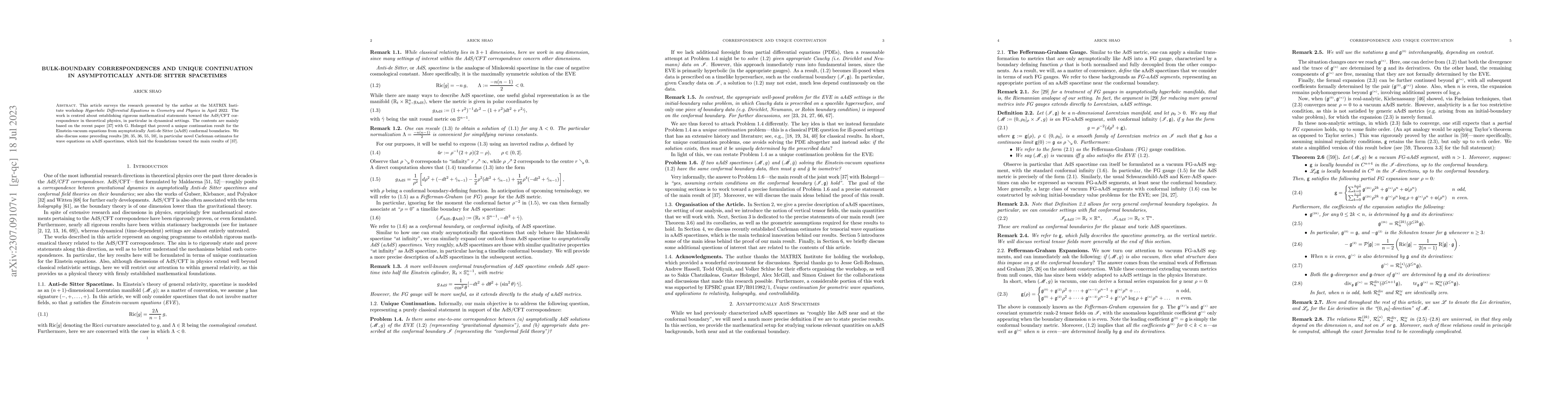 Thumbnail for Bulk-boundary correspondences and unique continuation in asymptotically
  Anti-de Sitter spacetimes