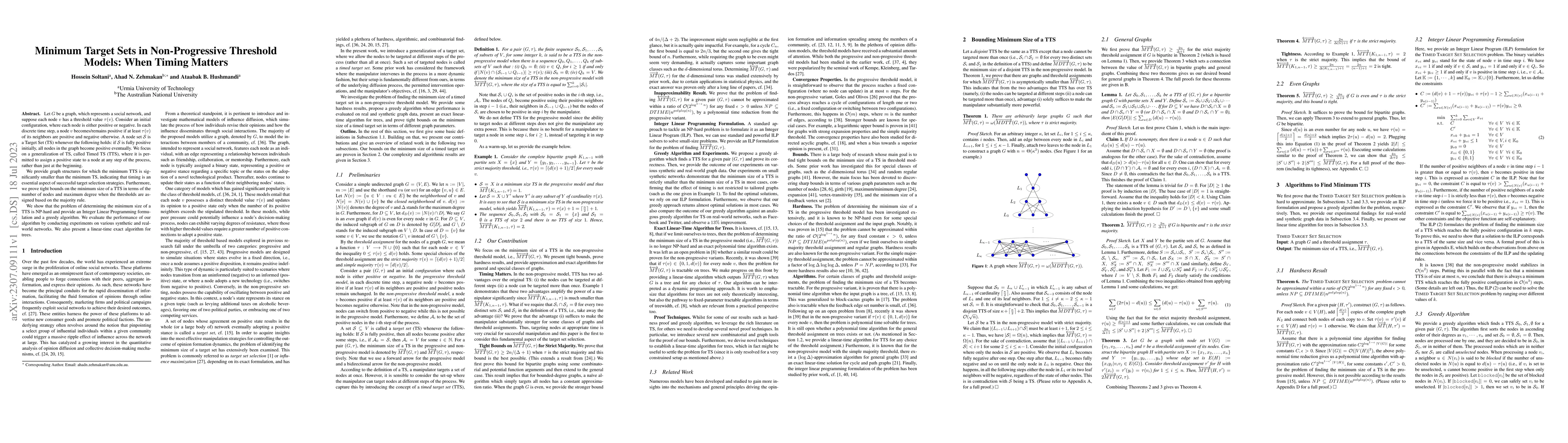 Thumbnail for Minimum Target Sets in Non-Progressive Threshold Models: When Timing
  Matters