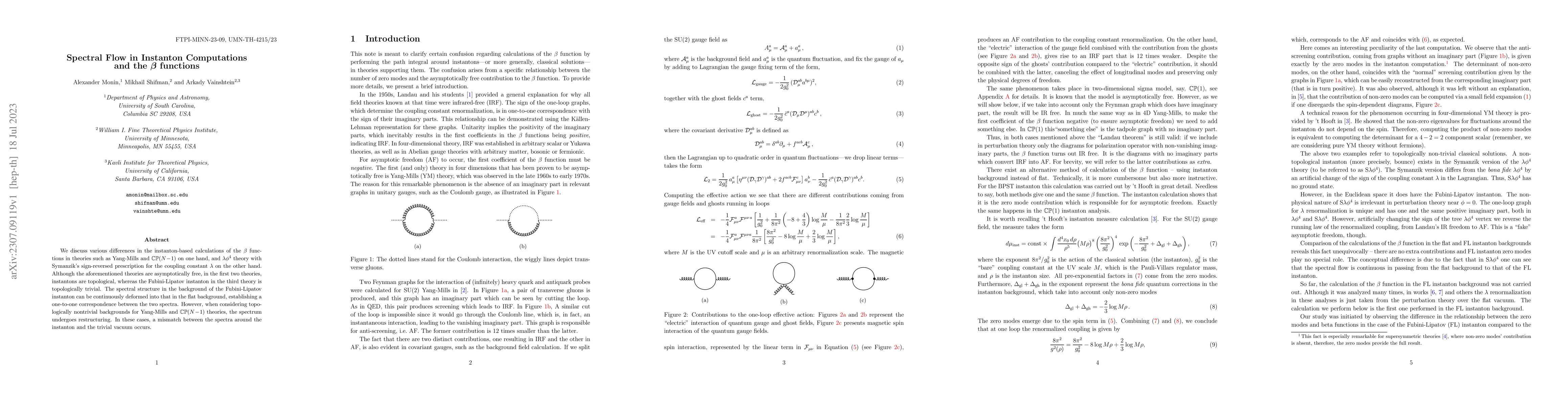 Thumbnail for Spectral Flow in Instanton Computations and the \boldmath{$\b$}
  functions