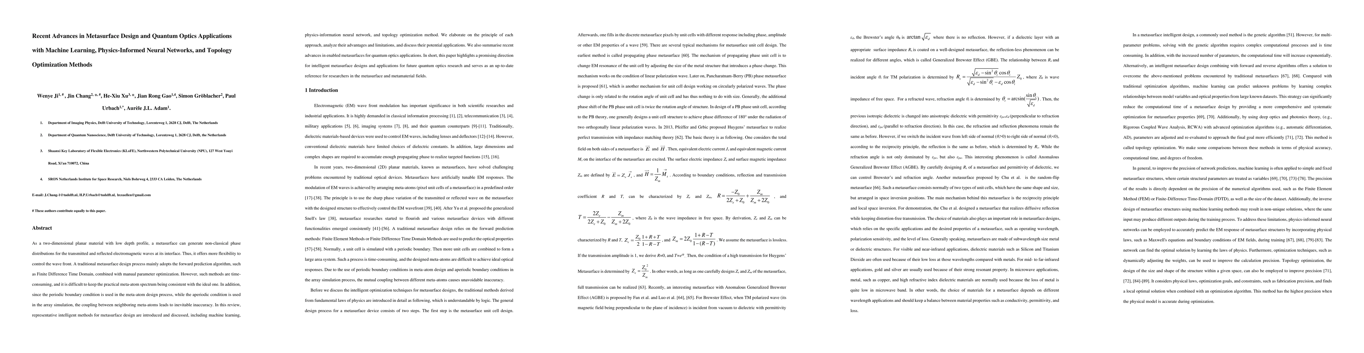 Thumbnail for Recent Advances in Metasurface Design and Quantum Optics Applications
  with Machine Learning, Physics-Informed Neural Networks, and Topology
  Optimization Methods