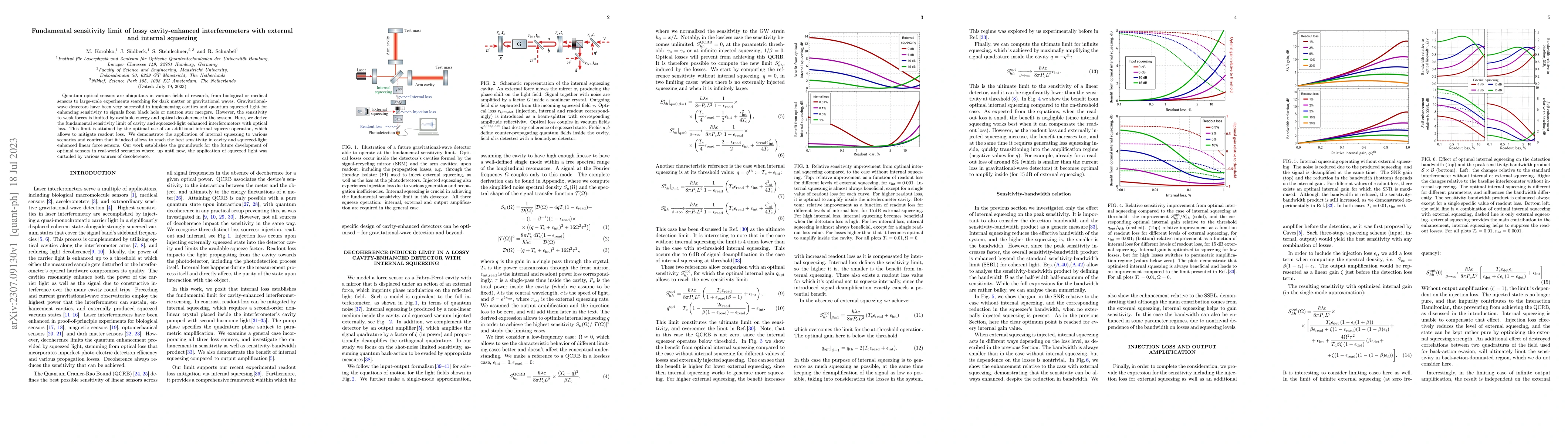 Thumbnail for Fundamental sensitivity limit of lossy cavity-enhanced interferometers
  with external and internal squeezing