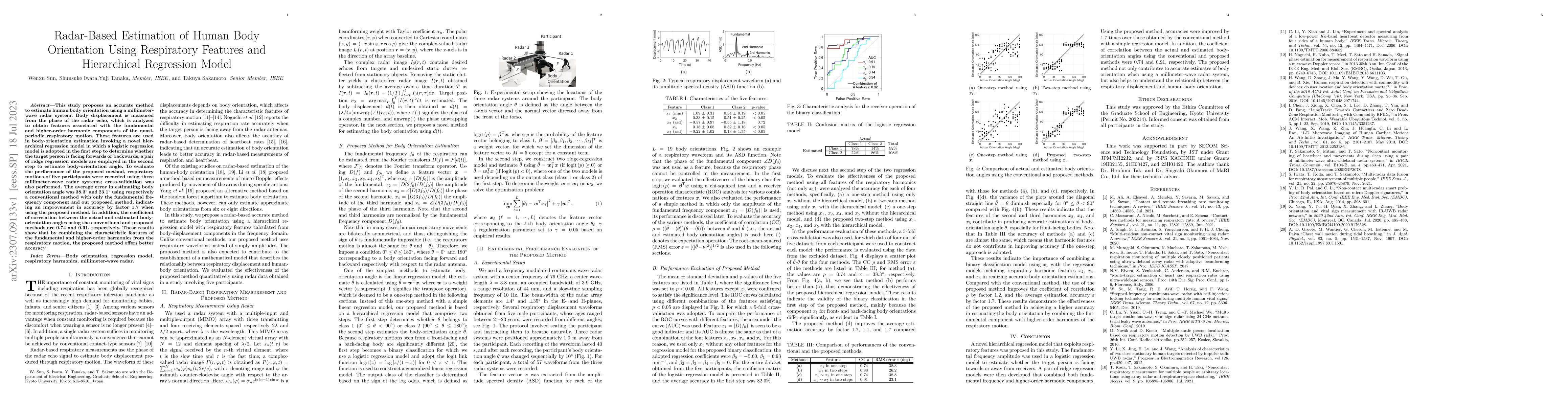 Thumbnail for Radar-Based Estimation of Human Body Orientation Using Respiratory
  Features and Hierarchical Regression Model