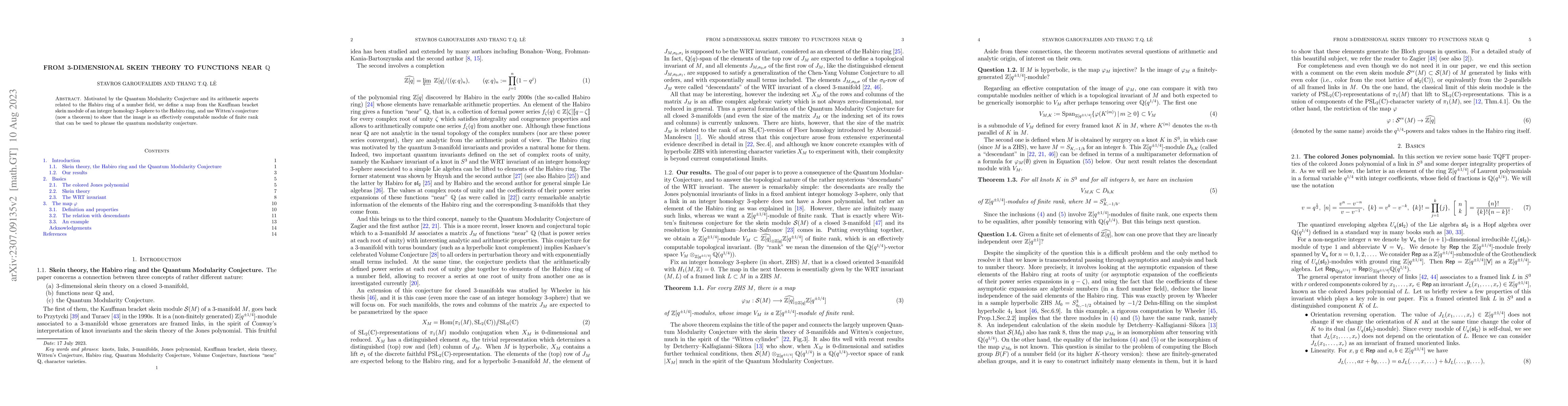 Thumbnail for From 3-dimensional skein theory to functions near Q