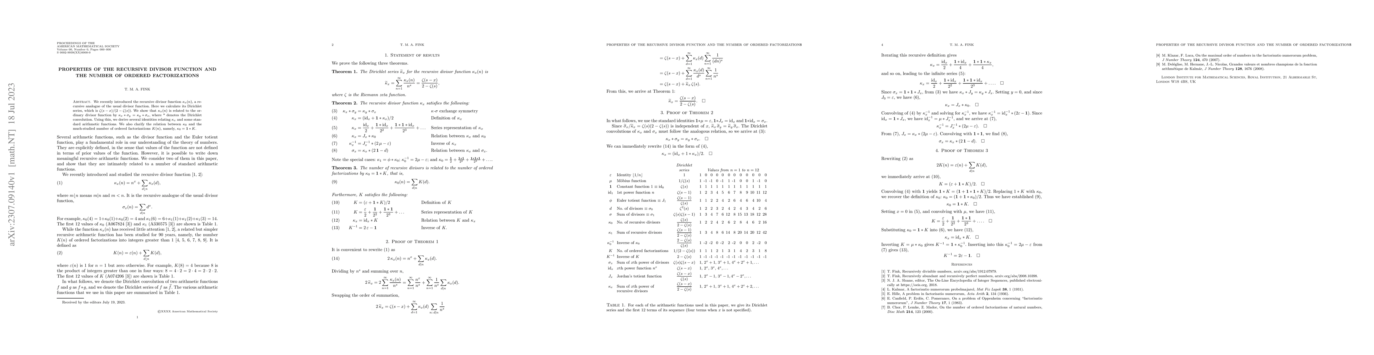Thumbnail for Properties of the recursive divisor function and the number of ordered
  factorizations